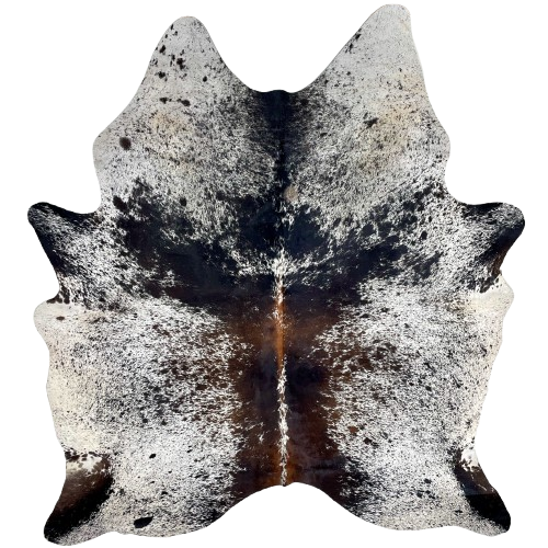 Tricolor Speckled Brazilian Cowhide: white with brown and black speckles and spots, and reddish brown down part of the spine - 7'2" x 5'9" (BRSP3238)