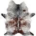XL Tricolor Speckled Brazilian Cowhide: white with brown and black speckles and spots, and one brand mark on the right side of the butt - 8' x 5'8" (BRSP3239)