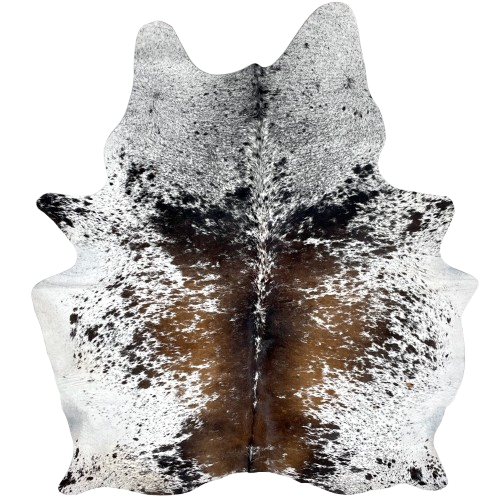 Tricolor Speckled Brazilian Cowhide: white with brown and black spots and speckles - 7'3" x 5'9" (BRSP3241)