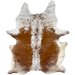 Large Reddish Brown and White Speckled Brazilian Cowhide: white with reddish brown speckles down the middle and on the shoulder, butt, and shanks, and reddish brown, with white speckles down both side of the back - 7'6" x 5'5" (BRSP3244)