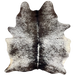 Large Dk Chocolate and White Speckled Brazilian Cowhide: white with dark chocolate and blackish brown speckles and spots, and longer hair down the spine - 7'5" x 5'10" (BRSP3247)