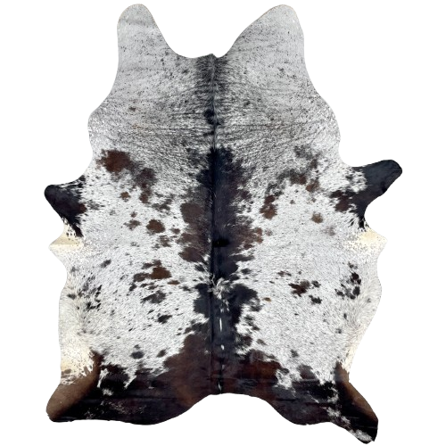 Large Dark Brown and White Speckled Brazilian Cowhide: white with dark brown speckles and spots - 7'8" x 5'5" (BRSP3249)