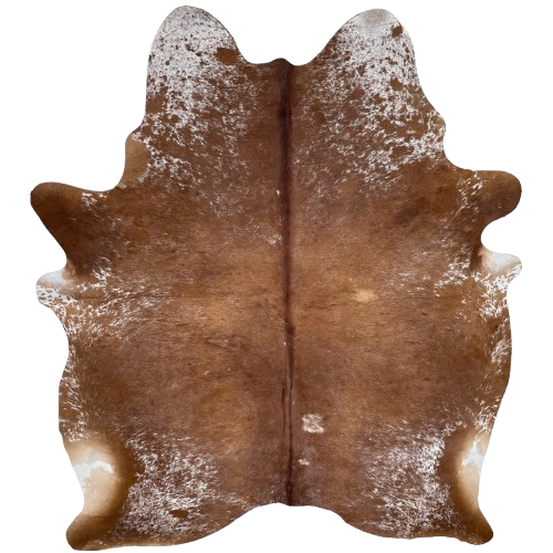 Large Brown and White Speckled Brazilian Cowhide: brown with white speckles and spots - 7'9" x 6'1" (BRSP3251)
