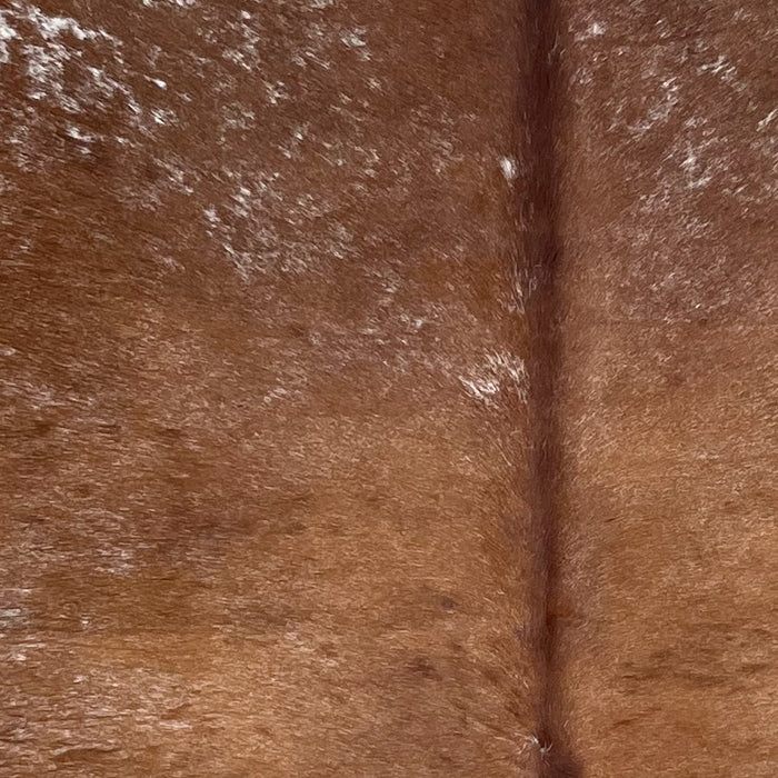 Closeup of this Large Speckled Brazilian Cowhide, showing brown with white speckles and spots (BRSP3251)