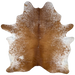Caramel and White Speckled Brazilian Cowhide: caramel down the middle of the back, and white with caramel speckles and spots on the belly, shoulder, butt, and shanks- 7'3" x 5'11" (BRSP3254)