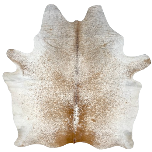White and Caramel Speckled Brazilian Cowhide: white with caramel speckles and spots - 6'10" x 5'9" (BRSP3256)
