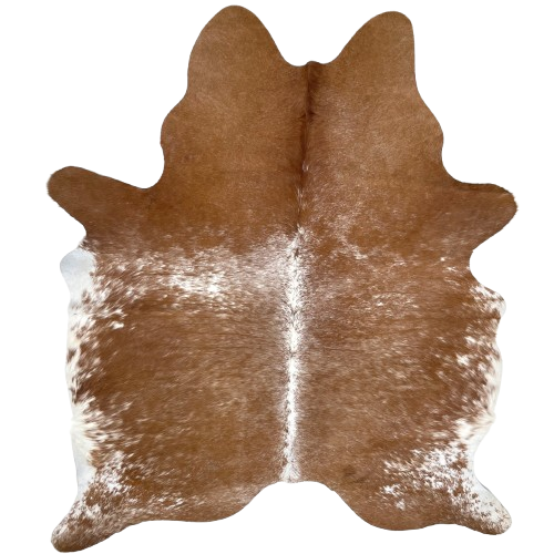 Brown and White Speckled Brazilian Cowhide: brown with white speckles and spots, and white down part of the spine - 7'2" x 5'8" (BRSP3266)
