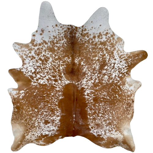 Reddish Brown and White Speckled Brazilian Cowhide: white with reddish brown speckles and large and small spots - 6'9" x 5'9" (BRSP3267)
