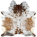 Tricolor Speckled Brazilian Cowhide: white with caramel and dark brown speckles and spots, and some black speckles on the butt and shanks - 7'3" x 6'6" (BRSP3268)