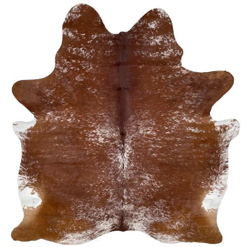 Reddish Brown and White Speckled Brazilian Cowhide: reddish brown with white speckles and spots - 7' x 5'10" (BRSP3269)