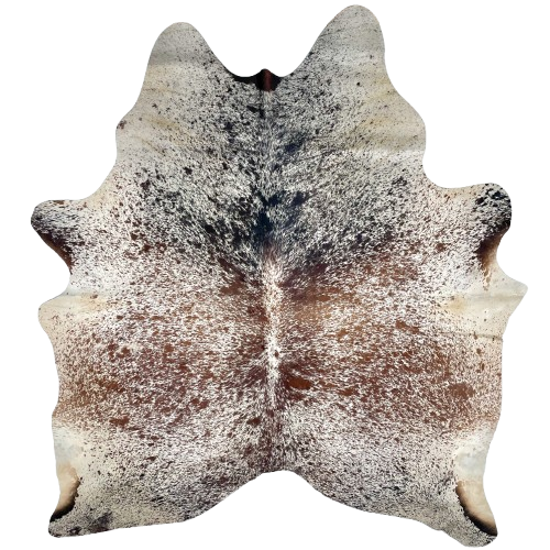 Tricolor Speckled Brazilian Cowhide: off-white with brown and black speckles and spots - 7'1" x 6'2" (BRSP3271)