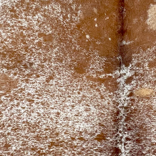 Closeup of this Large Speckled Brazilian Cowhide, showing white with brown speckles and spots (BRSP3273)