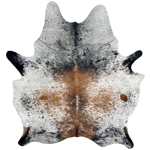 Tricolor Speckled Brazilian Cowhide: white with brown and black speckles and spots - 7'3" x 5'11" (BRSP3278)