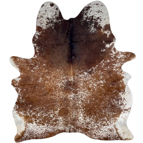 Brown and White Speckled Brazilian Cowhide: white with brown and dark brown speckles and spots - 7' x 5'10" (BRSP3281)
