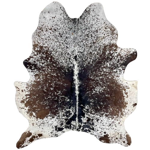 Tricolor Speckled Brazilian Cowhide: white with brown and black spots and speckles - 7'4" x 5'11" (BRSP3286)