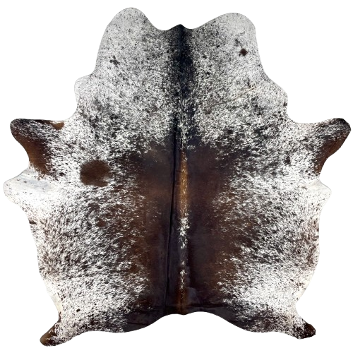 Tricolor Speckled Brazilian Cowhide: white with dark brown and black speckles and spots - 6'10" x 6'1" (BRSP3292)