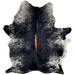 Large Black and White Speckled Brazilian Cowhide: black with fine, white speckles down the middle, white with black speckles and spots on the belly, shanks, and shoulder, and brown down part of the spine - 7'5" x 5'6" (BRSP3312)