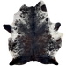 Large Dark Tricolor Speckled Brazilian Cowhide: has a mix of black and dark brown, with white speckles, and white with black speckles and spots on the belly and shoulder - 7'6" x 5'10" (BRSP3317)