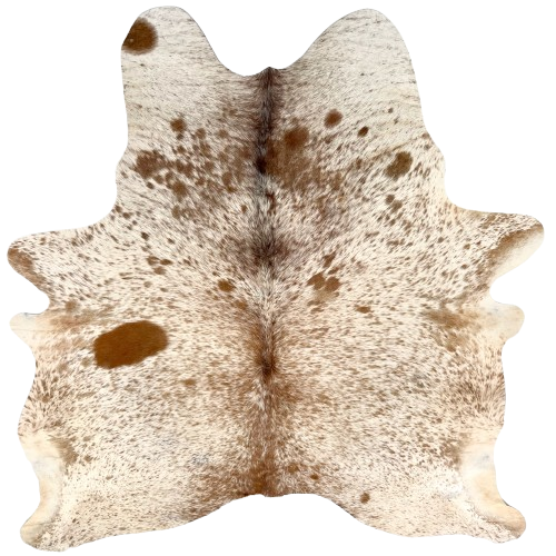 Off-White and Brown Speckled Brazilian Cowhide: off-white with brown speckles and spots - 6'8"x 5'9" (BRSP3322)
