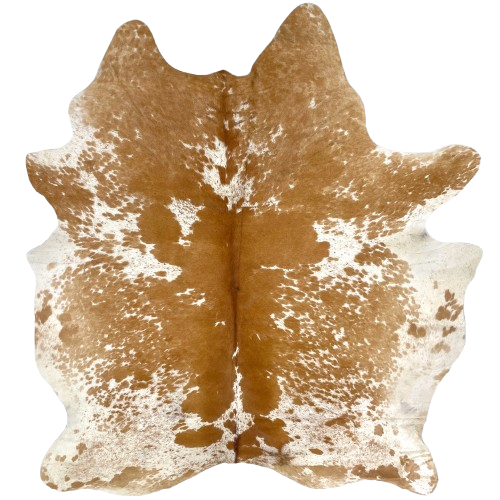 Caramel and White Speckled Brazilian Cowhide: white with caramel speckles and large and small, spots - 6'5" x 5'3" (BRSP3323)