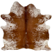 Reddish Brown and White Speckled Brazilian Cowhide: white with reddish brown speckles and spots, and mostly solid reddish brown down the middle - 6'2" x 5'4" (BRSP3325)
