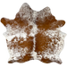 Reddish Brown and White Speckled Brazilian Cowhide: white with reddish brown speckles and large and small spots, and one brand mark on the left side of the butt - 6' x 5'3" (BRSP3327)