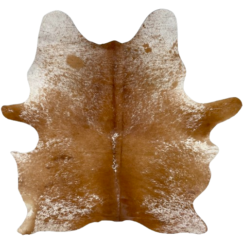 Brown and White Speckle Brazilian Cowhide: brown with white speckles and spots, and one brand mark on the right side of the butt - 6'3" x 4'9" (BRSP3328)