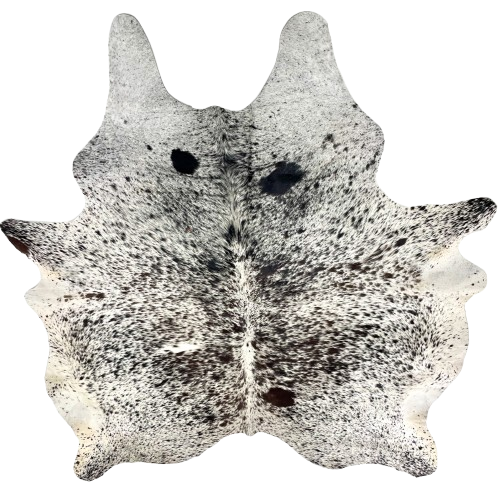 Tricolor Speckled Brazilian Cowhide: white with black and brownish black speckles and spots - 6'9" x 5'10" (BRSP3337)