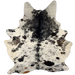 Off-White and Black Speckled Brazilian Cowhide: off-white with black speckles and spots, two brown spots on the left side of the butt, and one brand mark on the right side of the butt - 6'9" x 5'5" (BRSP3341)