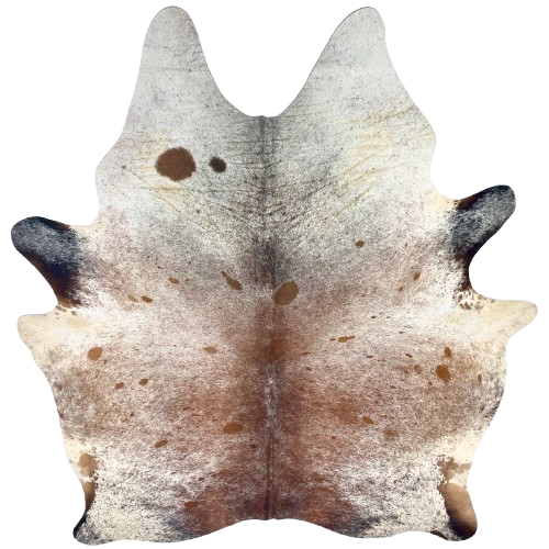 Tricolor Speckled Brazilian Cowhide: white with reddish brown and back speckles and spots - 7'4" x 5'10" (BRSP3354)