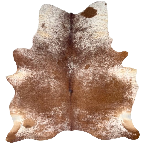 Reddish Brown and White Speckled Brazilian Cowhide: reddish brown with white speckles and spots - 6'11" x 5'9" (BRSP3355)
