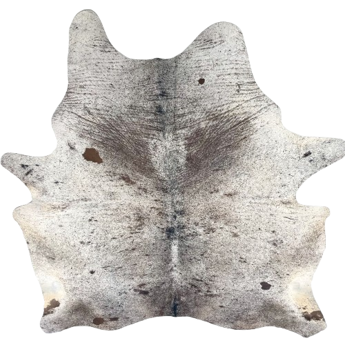 Large White and Dk Brown Speckled Brazilian Cowhide: white with dark brown speckles and spots - 7'8" x 6'2" (BRSP3359)
