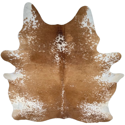 Large Caramel and White Speckled Brazilian Cowhide: caramel with white speckles and spots - 7'10" x 6'4" (BRSP3362)