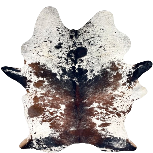 Large Tricolor Speckled Brazilian Cowhide: white with black and brown speckles and spots - 7'11" x 5'5" (BRSP3363)