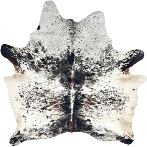 Tricolor Speckled Brazilian Cowhide: white with brown and black speckles and spots - 7'2" x 5'11" (BRSP3365)