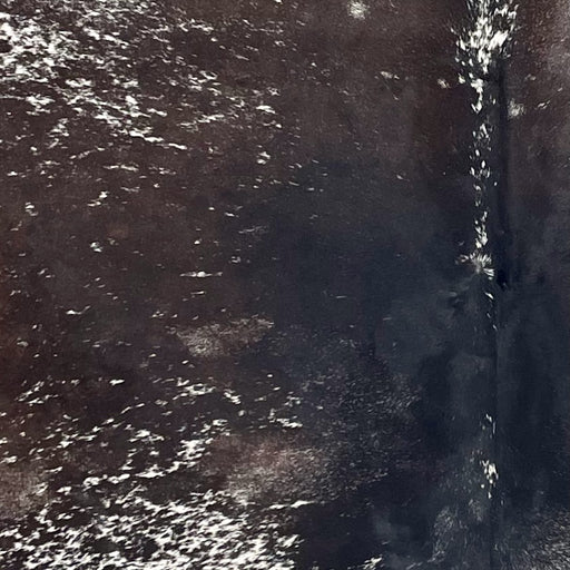 Closeup of this Speckled Brazilian Cowhide, showing dark brown with white speckles and spots (BRSP3366)