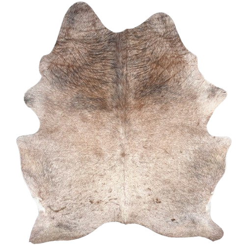 Large Tricolor Speckled Brazilian Cowhide: white with reddish brown speckles covering most of the hide, and brown and black speckles on the shoulder, butt, and belly - 7'6" x 5'8" (BRSP3370)