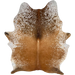 Large Two Tone Brown and White Speckled Brazilian Cowhide: golden brown with white speckles and spots, and white with chocolate speckles and spots on the shoulder - 7'6" x 5'4" (BRSP3372)