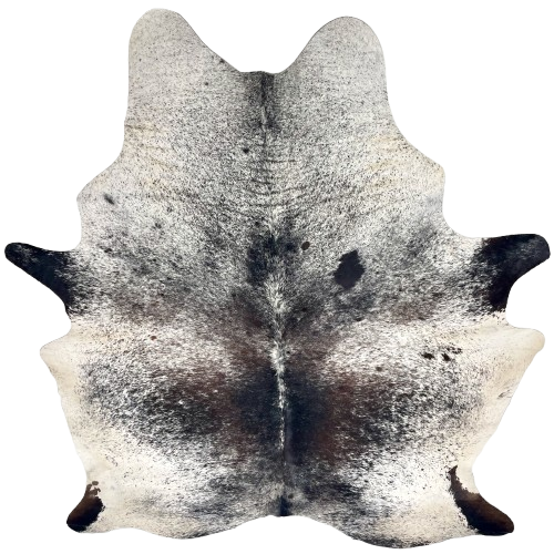 XL Tricolor Speckled Brazilian Cowhide: white with black and dark brown speckles and spots - 8'3" x 6'3" (BRSP3373)