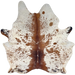 Ivory and Reddish Brown Speckled Brazilian Cowhide: Ivory with reddish brown spots and speckles, and a touch of black on the butt and shanks - 7'4" x 5'11" (BRSP3374)