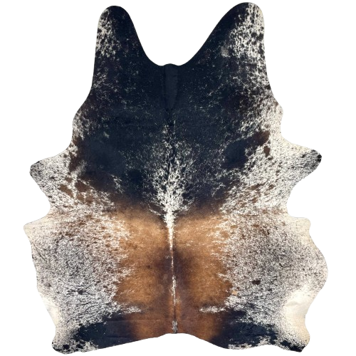 Large Tricolor Speckled Brazilian Cowhide: white with black and brown speckles and spots - 7'6" x 5'11" (BRSP3378)