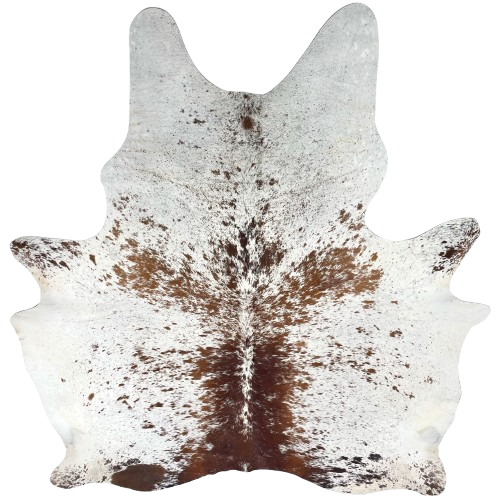 Large Brown and White Speckled Brazilian Cowhide: white with brown speckles and spots - 7'5" x 6'2" (BRSP3379)