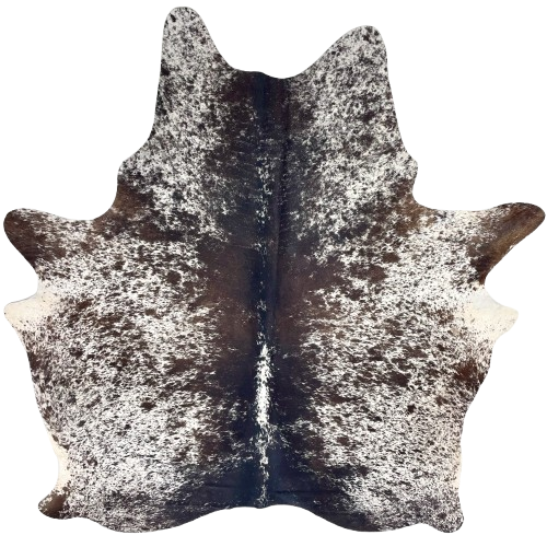Dark Brown and White Speckled Brazilian Cowhide: white with dark brown spots and speckles - 7'3" x 5'9" (BRSP3381)