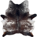 Dark Tricolor Speckled Brazilian Cowhide: has a mix of dark brown and black with white speckles and spots - 6'11" x 5'11" (BRSP3387)