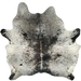 Black and White Speckled Brazilian Cowhide: white with black speckles and spots, a few dark brown spots, and brown down part of the spine - 6'11" x 6'9" (BRSP3388)
