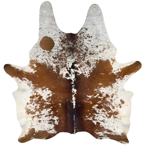 Large Brown and White Speckled Brazilian Cowhide: white with brown speckles, and large and small, brown spots - 7'6" x 5'10" (BRSP3390)