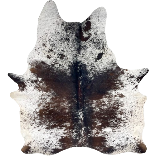 Large Dark Brown and White Speckled Brazilian Cowhide: white with dark brown speckles and spots - 7'8" x 5'10"(BRSP3391)