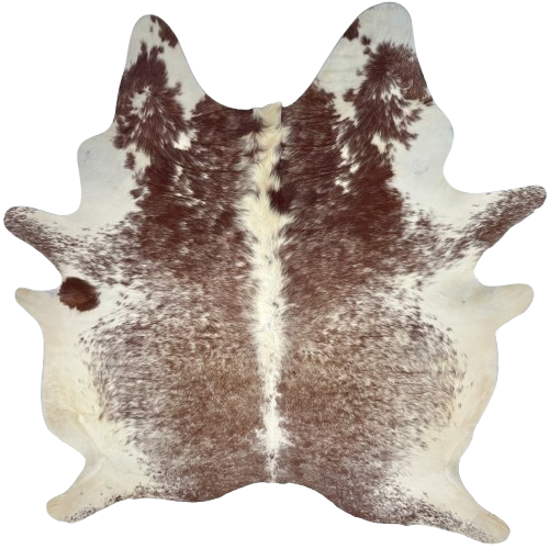Brown and Off-White Speckled Brazilian Cowhide:  off-white with brown speckles and spots -  7'3" x 5'11" (BRSP3392)