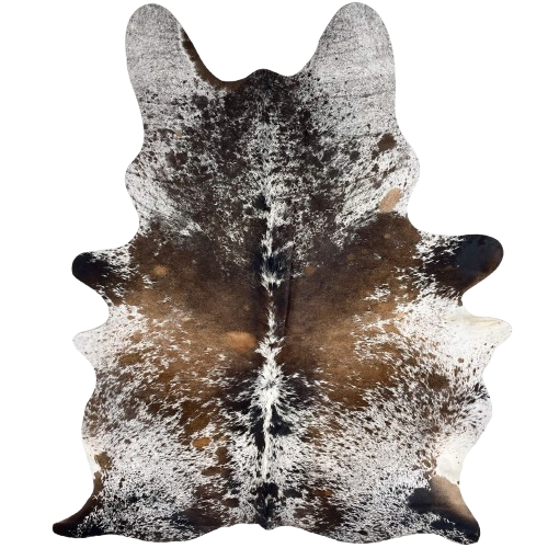 Tricolor Speckled Brazilian Cowhide: white with brown, black, and blackish brown spots and speckles - 7'5" x 5' (BRSP3396)