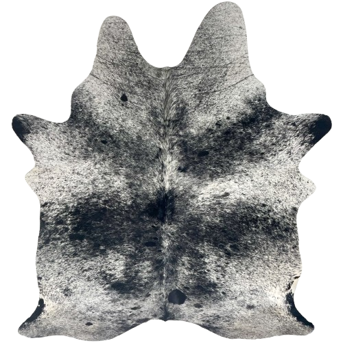 Large Black and White Speckled Brazilian Cowhide: white with black speckles and spots - 7'6" x 5'6" (BRSP3401)